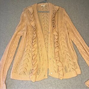 C Est. 1946 Knit Cardigan Peach Button Up Ruffle Trim size 22/24W